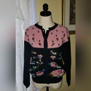 SKYR Sportswear 100% Wool Hand Embroidered Cardigan Size L
